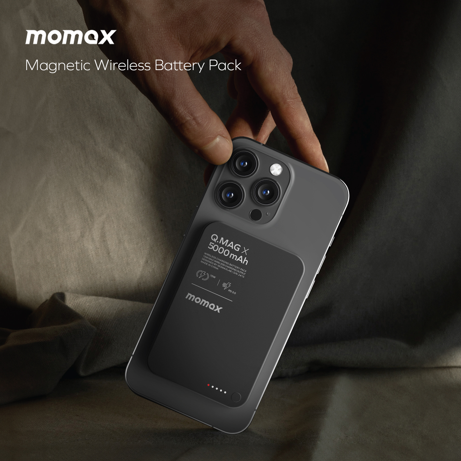 پاوربانک بیسیم  مگنتیک 15 وات 5000 میلی‌آمپر مومکس مدل Momax Q.Mag X IP116
