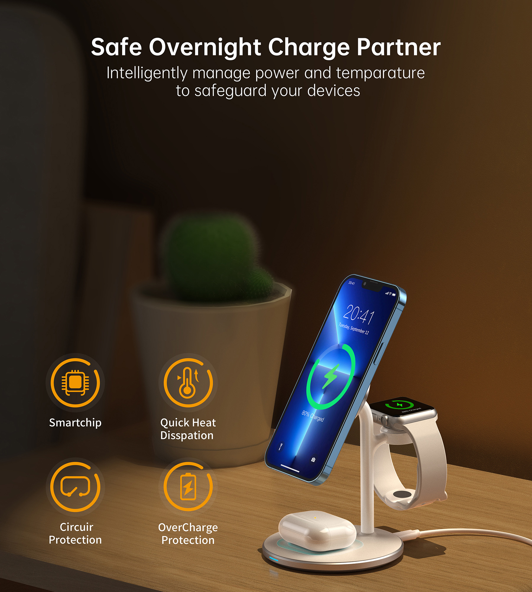 پایه شارژر بی سیم Magsafe 3 in 1 چویتک مدل CHOETECH T585-F